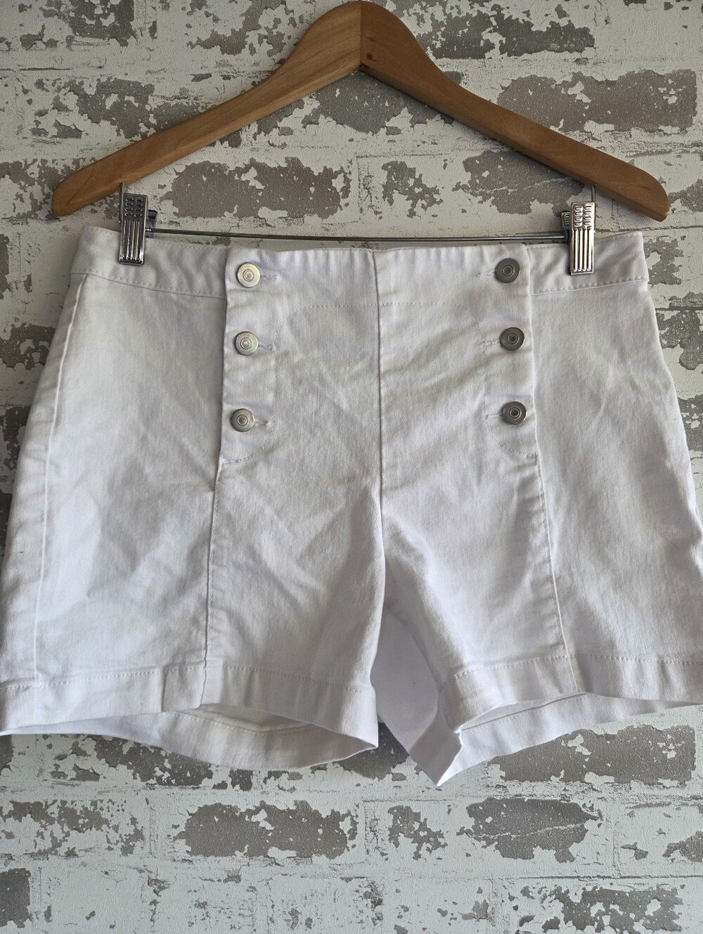 Artisan NY White Sailor Shorts High Waisted Button Detail Stretch Denim Size 12